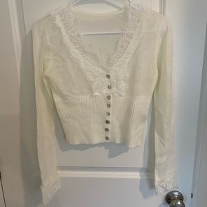Shein lace off white cropped sweater